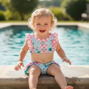 Girls Floral Ruffle Bikini | Polka Dot Swimsuit | Last One 12-18 months